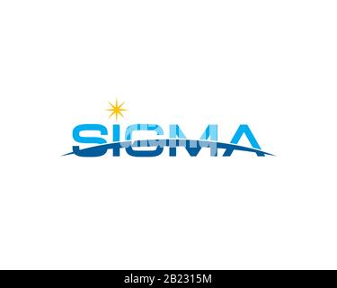 logo de marque-lettre sigma avec courbe d'horizon et étoile au soleil symbole Illustration de Vecteur