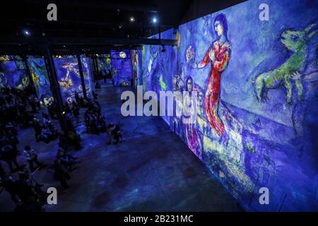 L'ATELIER DES LUMIERES, PARIS PREMIER CENTRE D'ART NUMÉRIQUE Banque D'Images