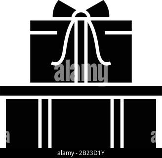 Boîte cadeau icône noire, illustration du concept, symbole vectoriel plat, signe glyphe. Illustration de Vecteur