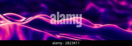 Fond néon coloré abstrait, lignes incurvées violettes roses, en-tête panoramique Banque D'Images