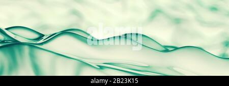 Abstrait fond liquide, en-tête panoramique avec lignes incurvées d'eau verte sur blanc Banque D'Images