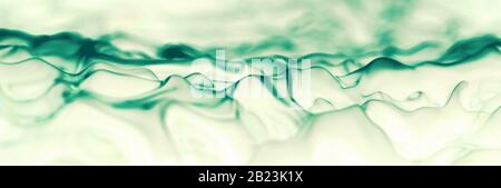 Abstrait fond liquide, en-tête panoramique avec lignes incurvées d'eau verte sur blanc Banque D'Images
