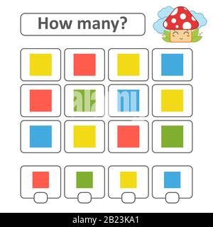 Jeu de comptage pour enfants d'âge préscolaire. Comptez autant de carrés dans l'image et notez le résultat. Avec un endroit pour les réponses. Simple plat isolé v Illustration de Vecteur