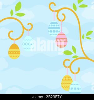 Illustration vectorielle plate simple avec œufs de pâques. Adapté à la décoration de cartes postales, de publicité, de magazines, de sites Web. Illustration de Vecteur