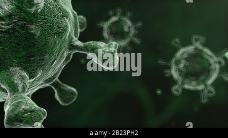 l'ordinateur tridimensionnel a généré une image macro d'une partie des cellules du virus corona ou des microbes sur fond sombre Banque D'Images