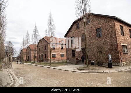 Vestiges de bâtiments à Auschwitz - Musée Birkenau et Mémorial Des Camps de la mort nazie de la seconde Guerre mondiale Banque D'Images