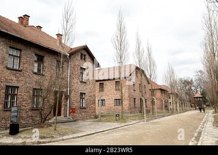 Vestiges de bâtiments à Auschwitz - Musée Birkenau et Mémorial Des Camps de la mort nazie de la seconde Guerre mondiale Banque D'Images