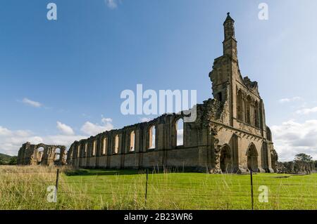 Les ruines de l'abbaye de Byland au bord de la partie sud du parc national des Maures de North York près de la ville de Thirsk dans le Yorkshire du Nord en Grande-Bretagne Banque D'Images