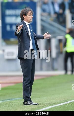 Simone Inzaghi Manager de SS Lazio lors du match de Serie A entre Lazio et Bologne à Stadio Olimpico, Rome, Italie, le 29 février 2020. Photo De Giuseppe Maffia. Banque D'Images