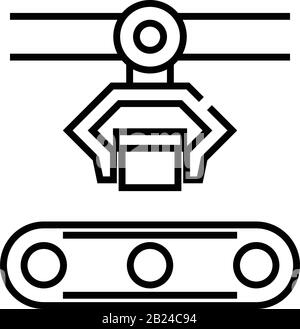 Icône de ligne de bot d'usine, signe de concept, illustration vectorielle, symbole linéaire. Illustration de Vecteur