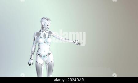 Le robot pointe dans différentes directions avec la main. Banque D'Images