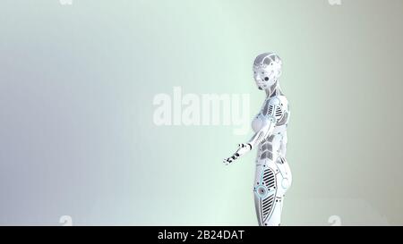 Le robot pointe dans différentes directions avec la main. Banque D'Images