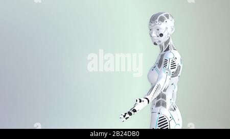 Le robot pointe dans différentes directions avec la main. Banque D'Images