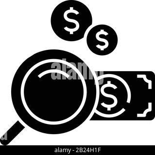 Icône noire de contrôle financier, illustration conceptuelle, symbole vectoriel plat, signe glyphe. Illustration de Vecteur