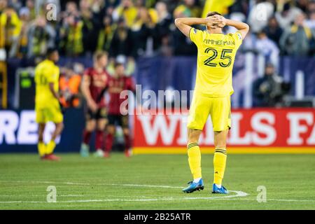 Nashville, États-Unis. 29 février 2020. Nashville SC Walker Zimmerman (25) pendant le match de football MLS entre Atlanta United et Nashville SC au stade Nissan le samedi 29 février 2020 à Nashville, TN. Crédit : Cal Sport Media/Alay Live News Banque D'Images