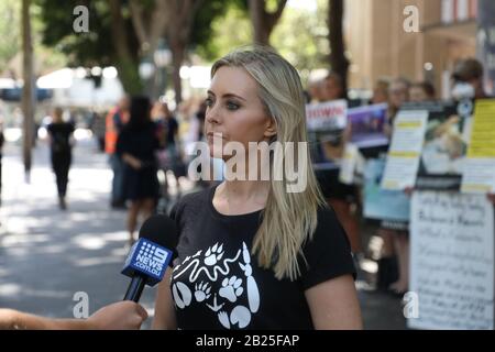 Sydney, Australie. 1er Mars 2020. Parti de la justice animale le sénateur de Nouvelle-Galles du Sud Emma Hurst et les Save Animals in Laboratories de Sydney ont organisé un rassemblement à l'extérieur de l'hôpital Royal Prince Alfred pour protester contre l'utilisation des animaux dans l'expérimentation médicale, suite à la tentative d'évasion de trois babouons à RPAH. Photo : Emma Hurst, Sénatrice Du Parti De La Justice Animale De Nouvelle-Galles Du Sud. Crédit: Richard Milnes/Alay Live News Banque D'Images