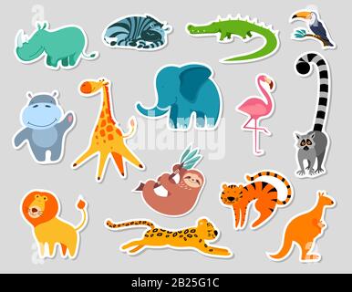 Jolis autocollants pour animaux de bande dessinée. Jeu de caractères génériques. Illustration vectorielle plate. Illustration de Vecteur