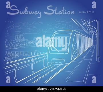 Croquis dessinés à la main, de la station de métro léger de Moscou Illustration de Vecteur