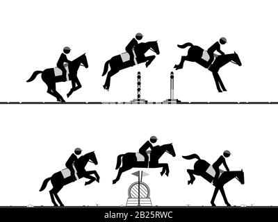 Pictogrammes de saut de spectacle et de saut équestre en campagne. Illustration de Vecteur