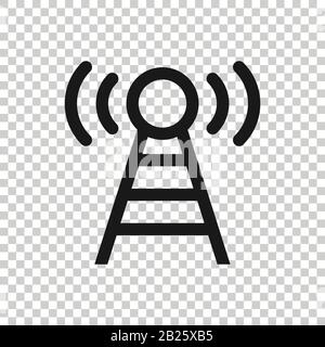 Icône de tour d'antenne télévision en style. Illustration vecteur de radiodiffusion sur blanc fond isolé. Connexion Wi-Fi au réseau local business concept. Illustration de Vecteur