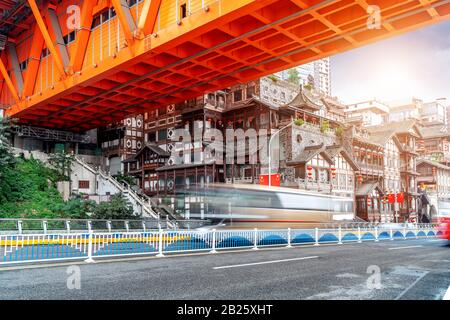 Les routes et les bâtiments anciens célèbres : Hongyadong, Chongqing, Chine. Banque D'Images