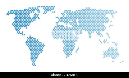 Carte du monde en pointillés. Points bleus sur fond blanc. Style minimaliste. Banque D'Images