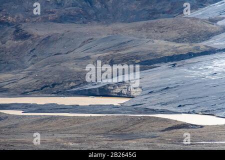 Glacier Langjokull glace de fusion géante extrémité sale du glacier couverte de vieille cendres volcaniques Banque D'Images