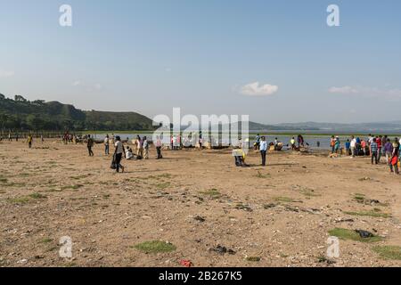 Hawassa Fish Market - avec les pêcheurs qui vendent leurs prises du lac Awasa, en Ethiopie Banque D'Images