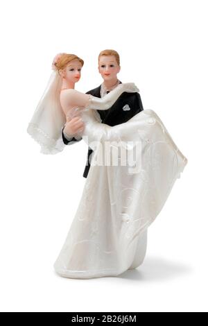 Mariée et marié, topper de gâteau vintage isolé sur fond blanc Banque D'Images