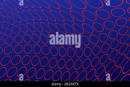Anneaux rouges abstraits sur fond de dégradé bleu. Répétition de cercles répétés. Banque D'Images