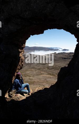 Randonnée de Hodgon Peak, Sani Top, Lesotho Banque D'Images