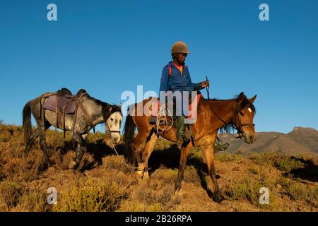 Équitation, Malealea, Lesotho Banque D'Images