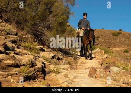 Équitation, Malealea, Lesotho Banque D'Images