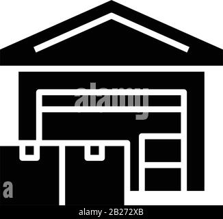 Icône noire de stockage de marchandises, illustration conceptuelle, symbole vectoriel plat, signe glyphe. Illustration de Vecteur