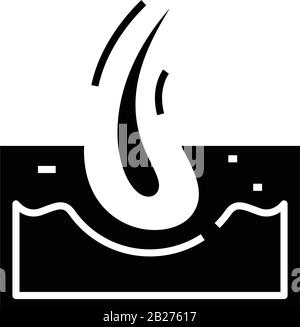 Icône noire de follicule pileux, illustration conceptuelle, symbole vectoriel plat, signe glyphe. Illustration de Vecteur