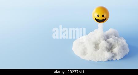 Heureux et riant les émoticônes de rendu de l'arrière-plan, les médias sociaux et le concept de communication Banque D'Images