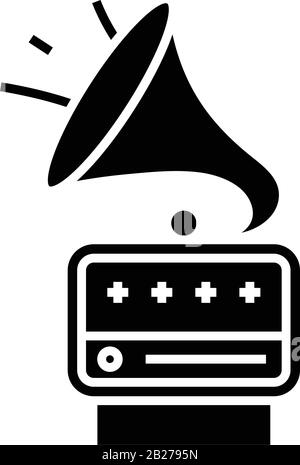 Icône noire Gramophone, illustration conceptuelle, symbole plat vectoriel, signe glyphe. Illustration de Vecteur