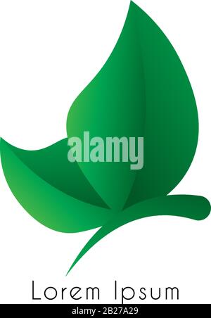 Modèle de logo abstrait motif papillon en feuilles volantes. Logo animal concept isolé sur fond blanc. Coloré de la couleur verte Gradation. Illustration de Vecteur