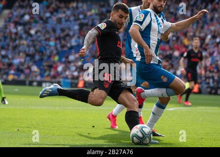 Barcelone, Espagne. 1 mars 2020. Angel Correo joue au match de la Liga entre le RCD Espanyol et l'Atletico de Madrid au stade de la CDE à Barcelone, en Espagne. Crédit: Christian Bertrand/Alay Live News Banque D'Images