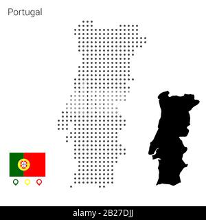 Carte du vecteur Portugal pointillé, avec drapeau et pin. Illustration pour la conception de sites Web, le papier peint, les dépliants, les séquences vidéo, les affiches, la brochure, les bannières. Illustration de Vecteur