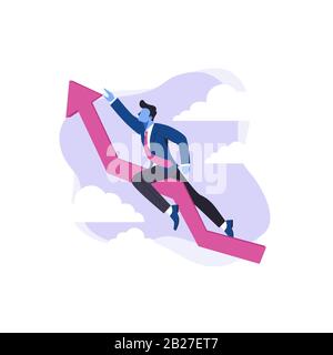 Personnage masculin volant haut sur flèche Business Boost concept Vector illustration plate Illustration de Vecteur