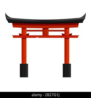 Illustration graphique vectorielle de la porte torii rouge japonaise. Arche de colonne traditionnelle Illustration de Vecteur