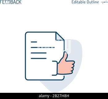 Icône de feedback, document, acceptation d'une proposition commerciale, pouces vers le haut, accord, Résultat de l'examen, contour modifiable Illustration de Vecteur