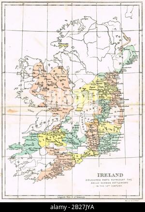 Carte de l'Irlande, à la période des setllements anglo-normands, 13ème siècle Banque D'Images