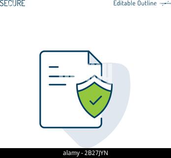 Icône de document confidentiel, données Cyber Secure, icône Shield, réglementation des politiques, fichiers Corporate Business Office, contour modifiable Illustration de Vecteur