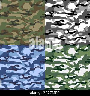 Motif camouflage coloré sans coutures. Ensemble de forêts, hiver, texture urbaine. Illustration vectorielle plate simple. Pour la conception de tissu, papier d'emballage, Illustration de Vecteur