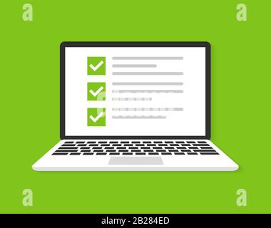 Ordinateur portable avec icône à case à cocher icône plate Illustration de Vecteur