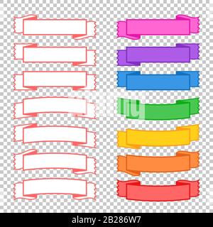 Un jeu de rubans de bannière couleur et monochrome. Avec espace pour le texte. Illustration vectorielle plate simple isolée sur un arrière-plan transparent. Illustration de Vecteur
