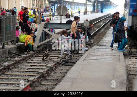 Budapest, Hongrie. Archiver une image à partir de 5 septembre 2015. La vague de réfugiés atteint la gare Keleti de Budapest Banque D'Images