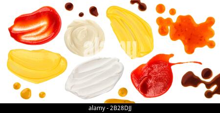 Sauces isolées sur fond blanc, vue de dessus Banque D'Images